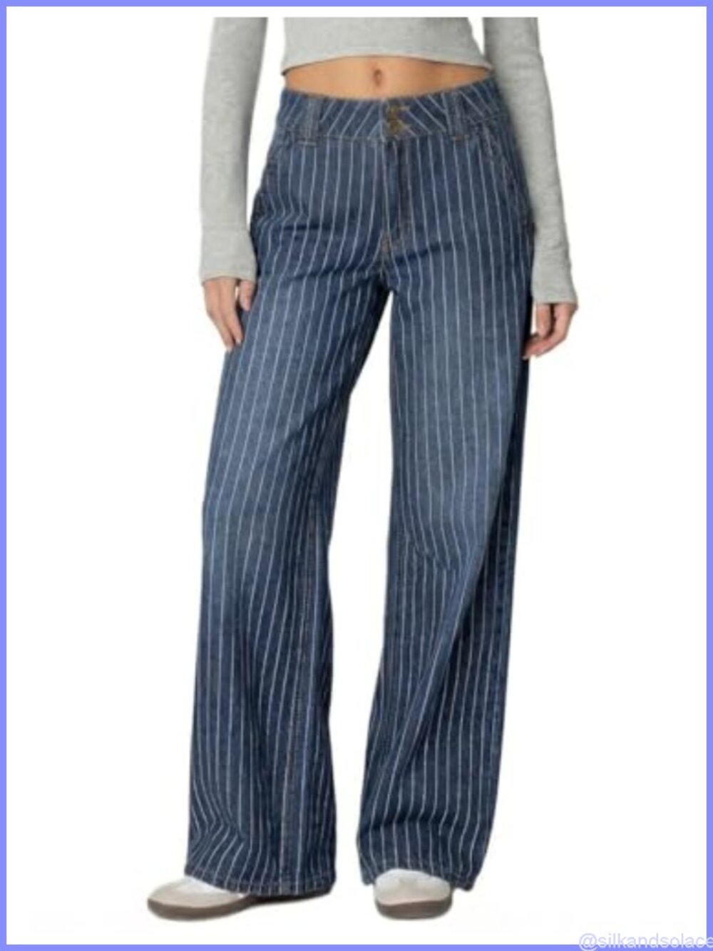 Striped Wide Leg Barrel Jeans Mid Rise No Stretch Denim Pants